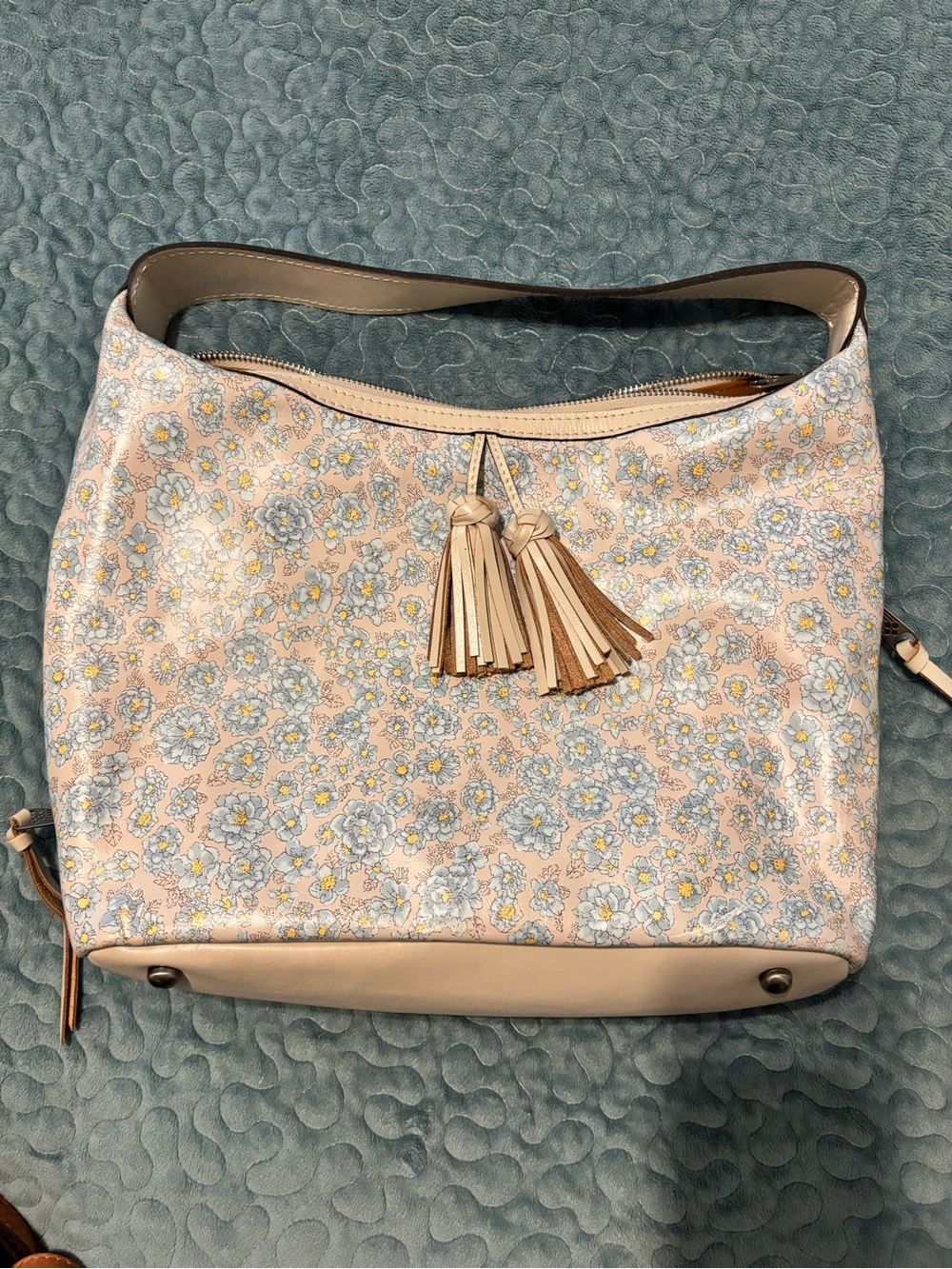 Patricia Nash Pale Pink Floral Shoulder Bag with Tassels